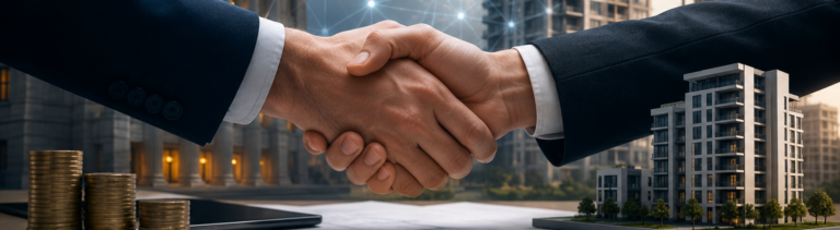 Empresa financiera y desarrolladora inmobiliaria trabajando juntas